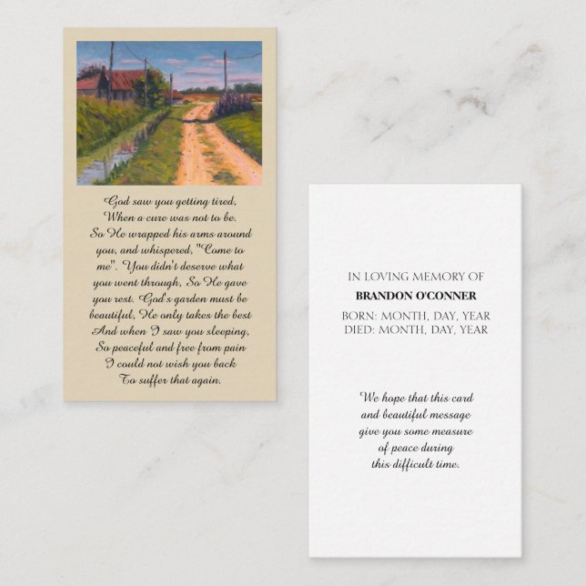 In Love Memory Countryside Sympathy Card Visitenkarte (Vorne/Hinten)