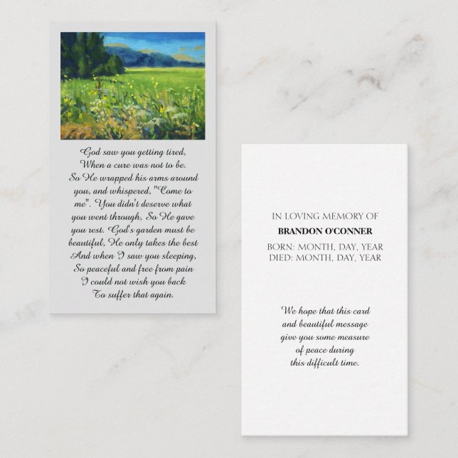 In Love Memory Countryside Sympathy Card Visitenkarte (Vorne/Hinten)