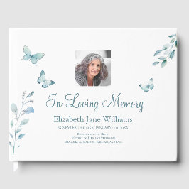 In Love Memory Dusty Blue Butterfly Gästebuch