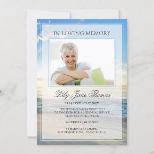 In Love Memory Elegant Beach Foto Beerdigung Einladung