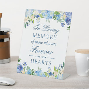 In Love Memory Elegant Blue Hydrangeas floral Sockelschild