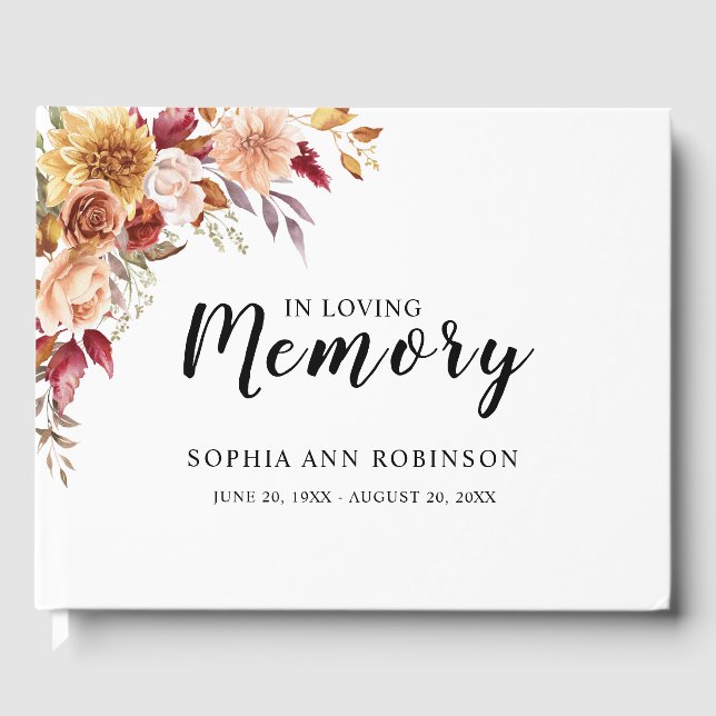In Love Memory Elegante Beerdigung der Blumen Gästebuch (Vorderseite)