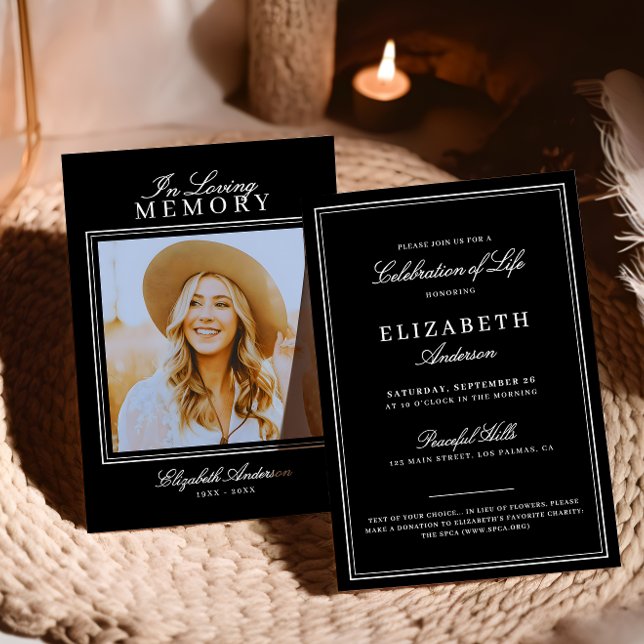 In Love Memory Elegantes Script & Foto Memorial Einladung (Von Creator hochgeladen)