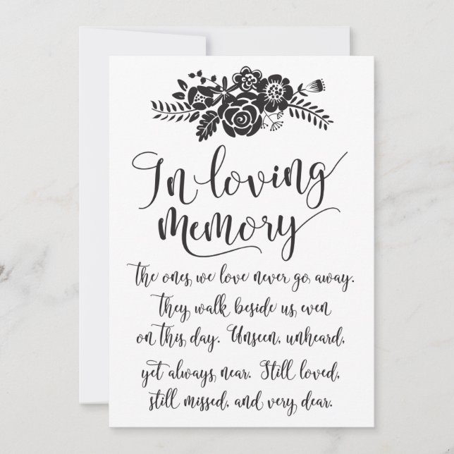 In Love Memory Erinnerung Hochzeitszeichen Einladung (Vorderseite)
