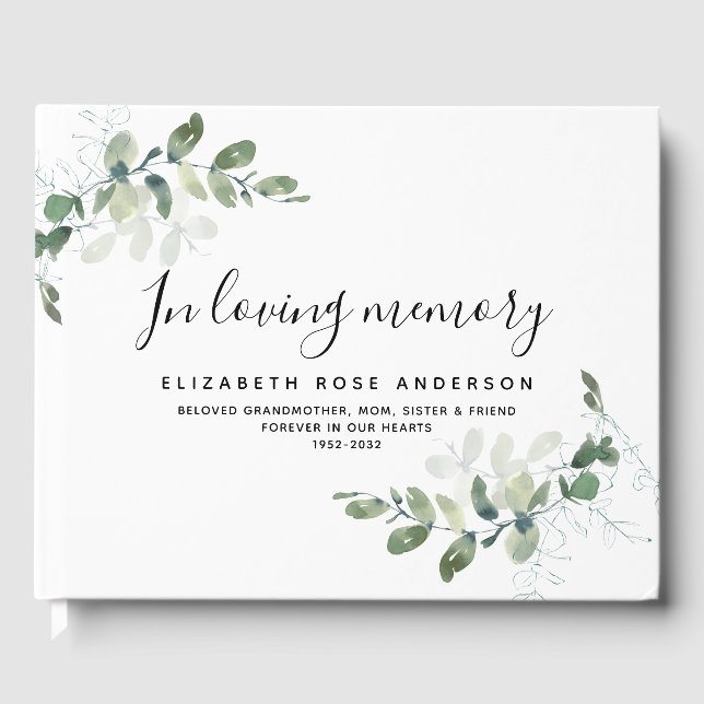In Love Memory Eucalyptus Funeral Gästebuch (Vorderseite)