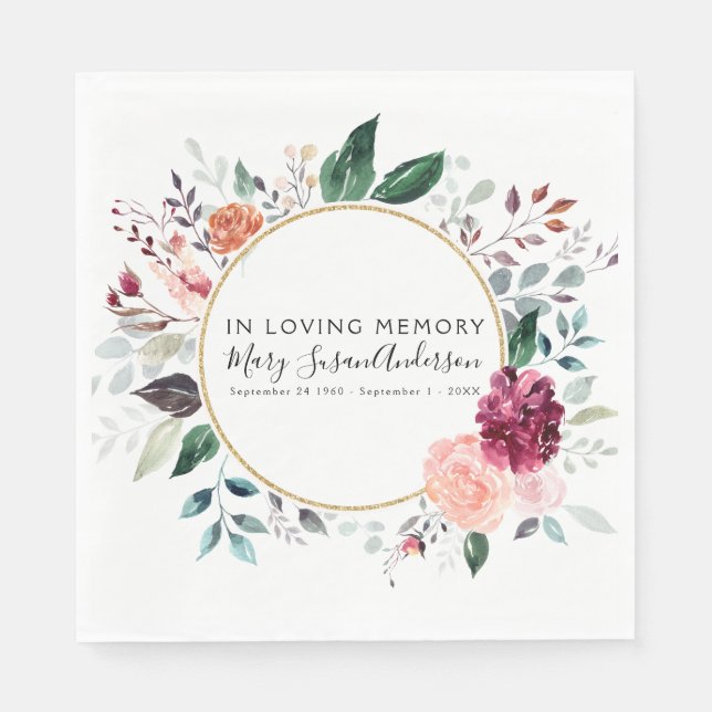 In Love Memory Floral Beerdigung Gedenkstätte Gewe Serviette (Vorderseite)