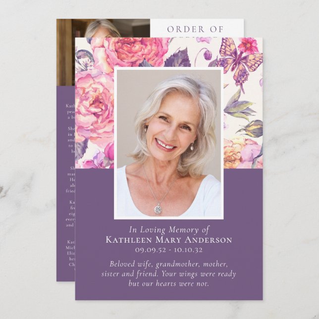 In Love Memory Floral Foto Memorial Service Programm (Vorne/Hinten)