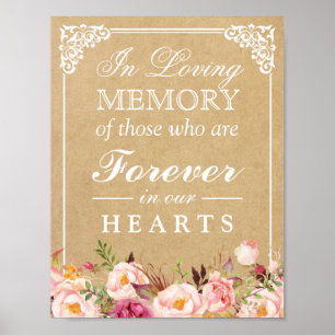 In Love Memory floral Kraft Hochzeitszeichen Poster