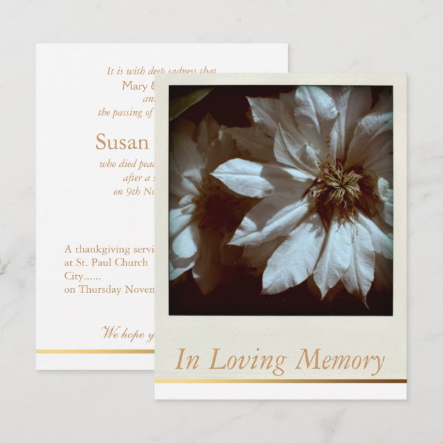 In Love Memory Floral Memorial Beerdigung Service Einladung (Vorne/Hinten)