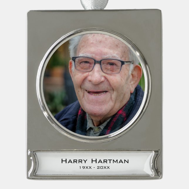 In Love Memory Foto Banner-Ornament Silber (Vorderseite)