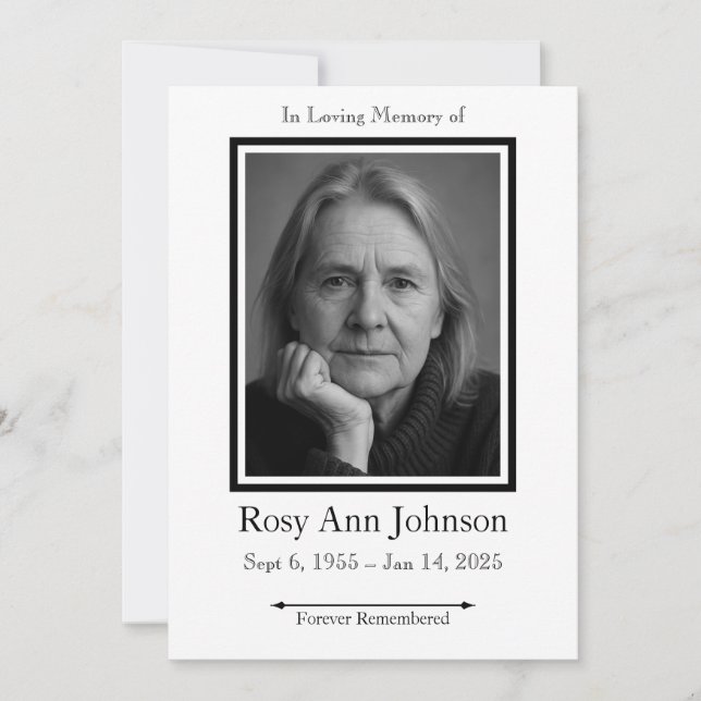 In Love Memory Foto Beerdigung Einladung (Vorderseite)