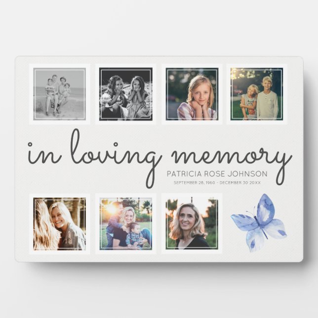 In Love Memory Foto Collage Butterfly Keepake Fotoplatte (Vorderseite)