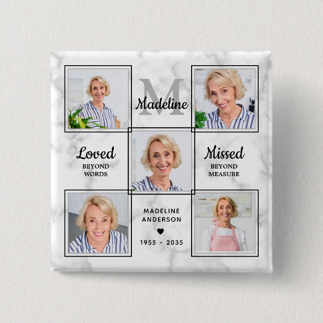 In Love Memory Foto Collage Memorial Beerdigung Button (Vorderseite)