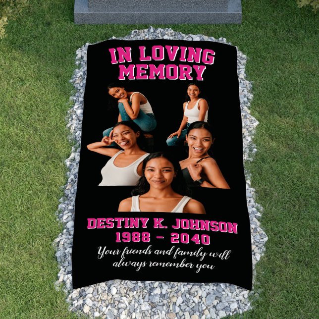 In Love Memory Foto Collage Pink Grave Blanket Banner (In Loving Memory Photo Collage Pink Grave Blanket Banner
)