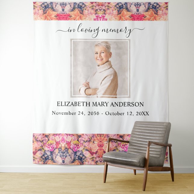 In Love Memory Foto helle florale Gedenkstätte Wandteppich (Beispiel)