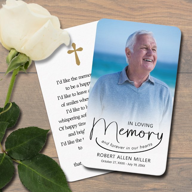 In Love Memory Foto Lesezeichen Prayer Card Visitenkarte (In Loving Memory photo bookmark prayer card with a cross and poem on the back)