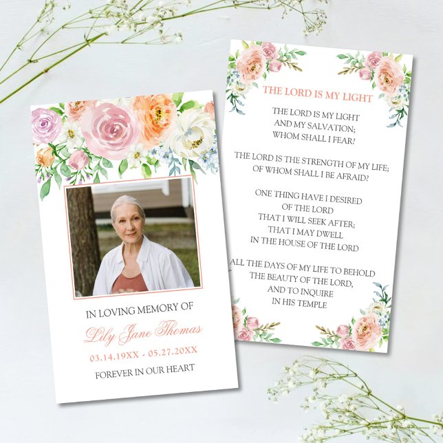 In Love Memory Foto Memorial Elegante Peach-Rose Visitenkarte (Von Creator hochgeladen)