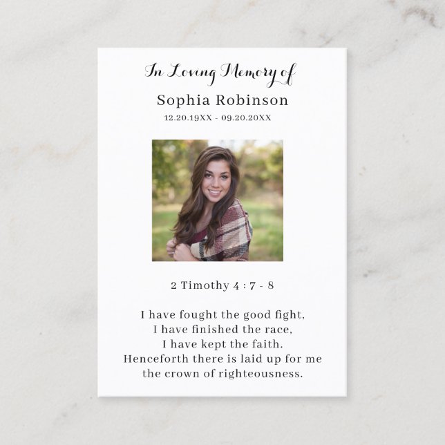 In Love Memory Foto Memorial Prayer Card Visitenkarte (Vorderseite)