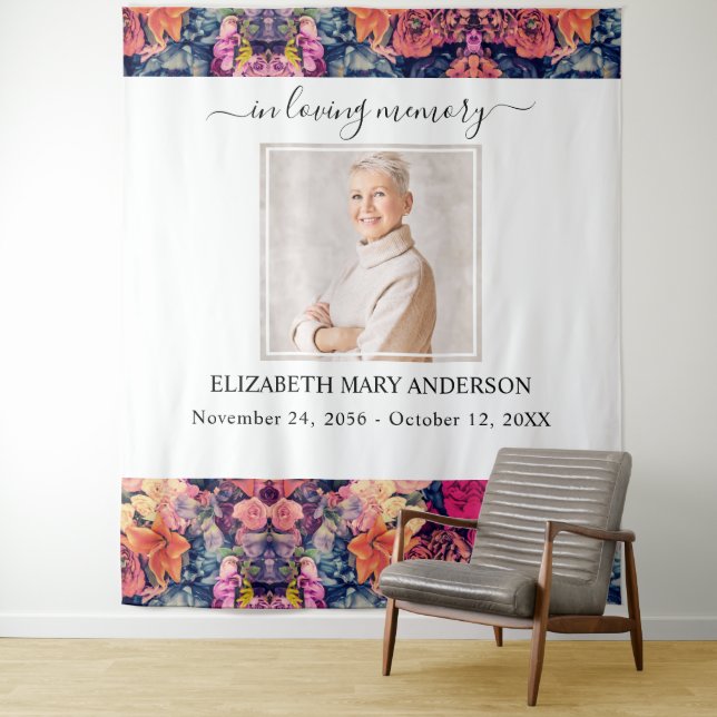 In Love Memory Foto Moody Floral Memorial Wandteppich (Beispiel)