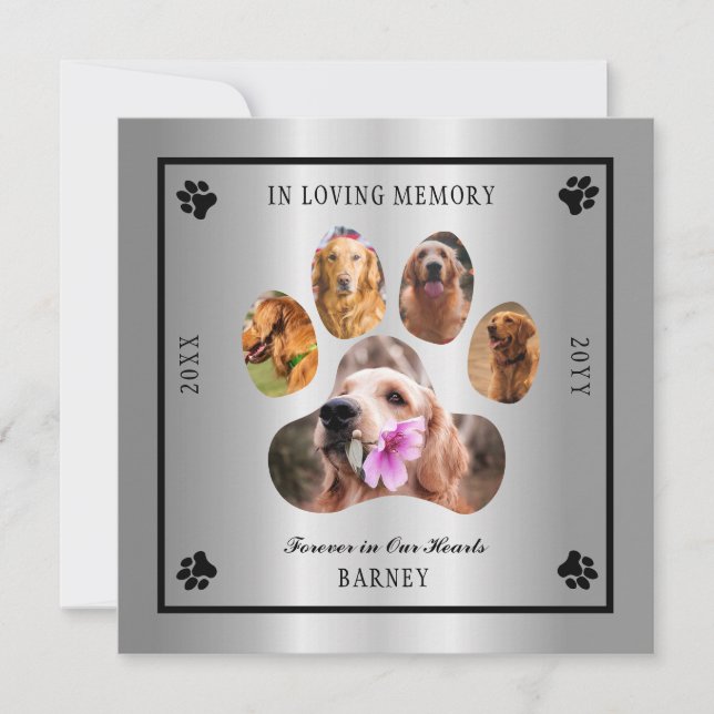 In Love Memory Foto Pet Memorial - Silver Tone Einladung (Vorderseite)