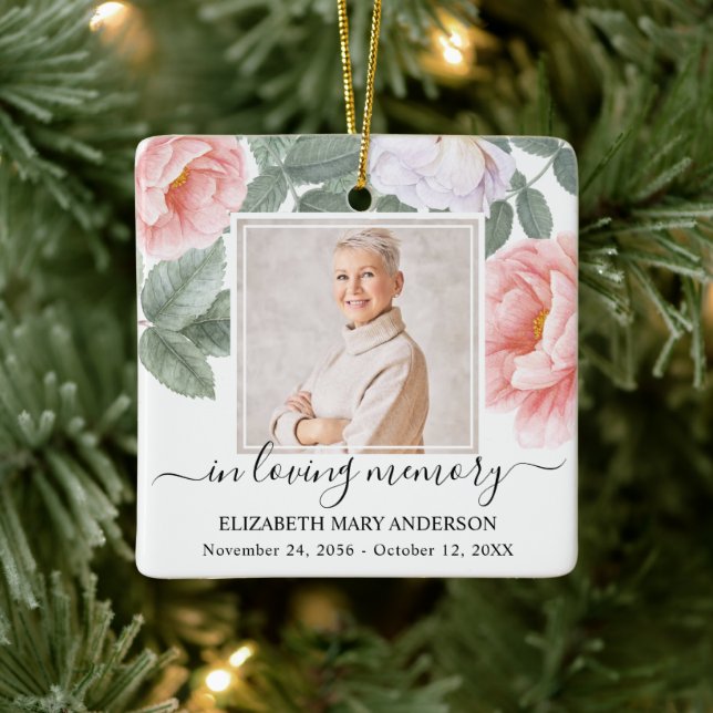 In Love Memory Foto rosa florale Gedenkstätte Keramikornament (Baum)