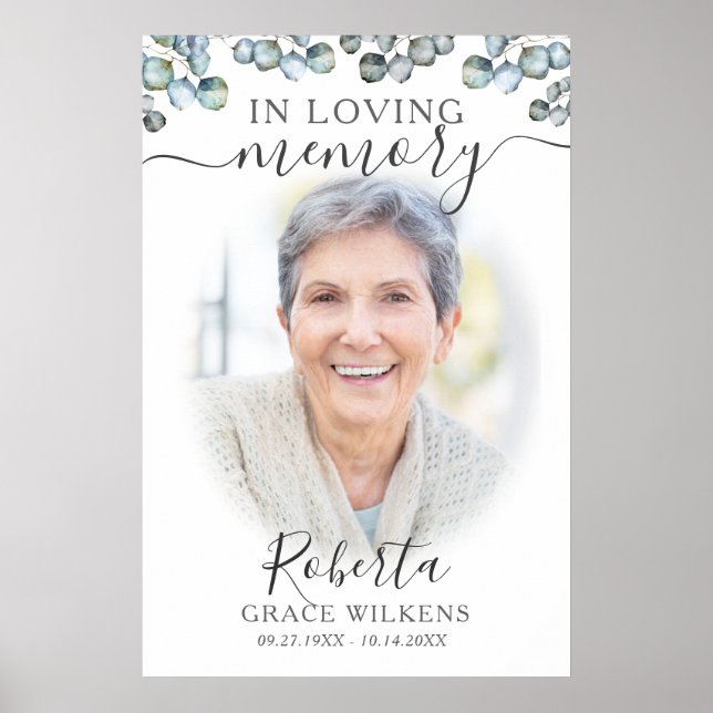 In Love Memory Foto Script Eukalyptus Greenery Poster (Vorne)