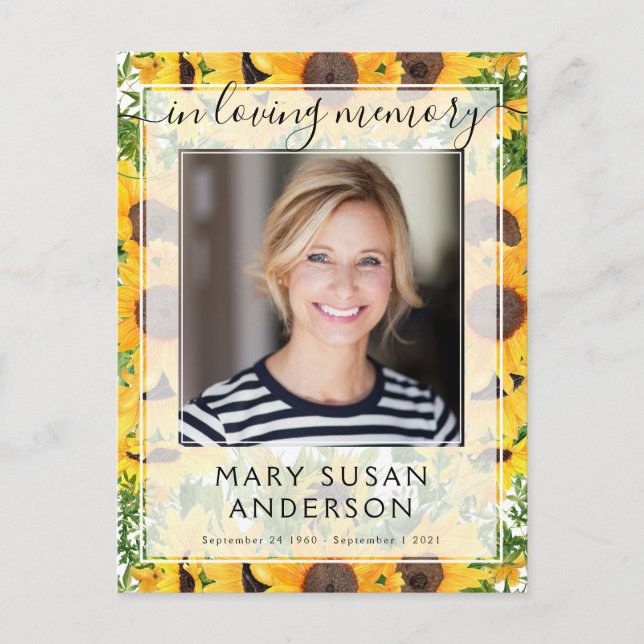 In Love Memory Foto Sonnenblume Postkarte (Vorderseite)