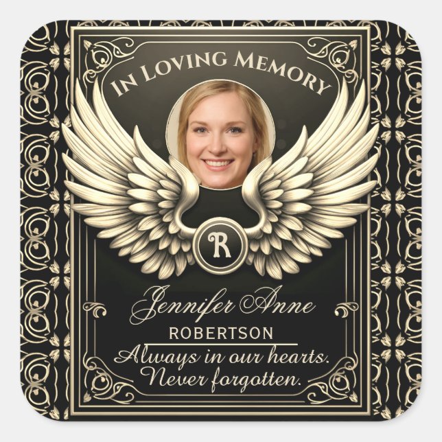 In Love Memory Foto Template Quadratischer Aufkleber (Vorderseite)