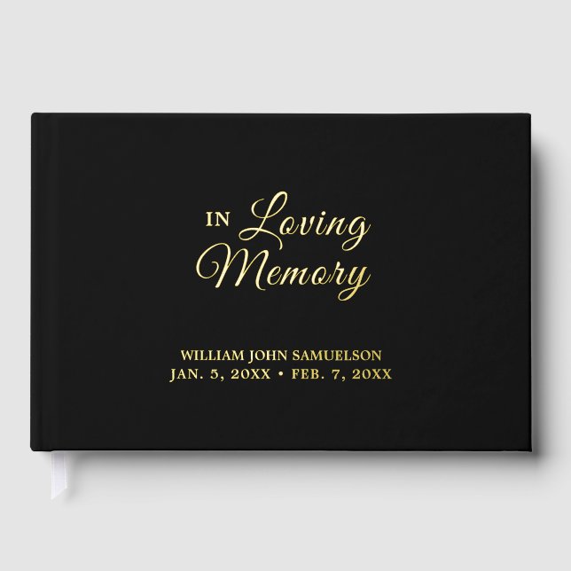 In Love Memory Funeral Black Gold Gästebuch (Vorderseite)