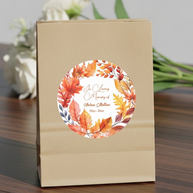 In Love Memory Funeral Fall Floral Runder Aufkleber (Von Creator hochgeladen)