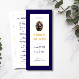 In Love Memory Funeral Foto Program Navy Gold Einladung