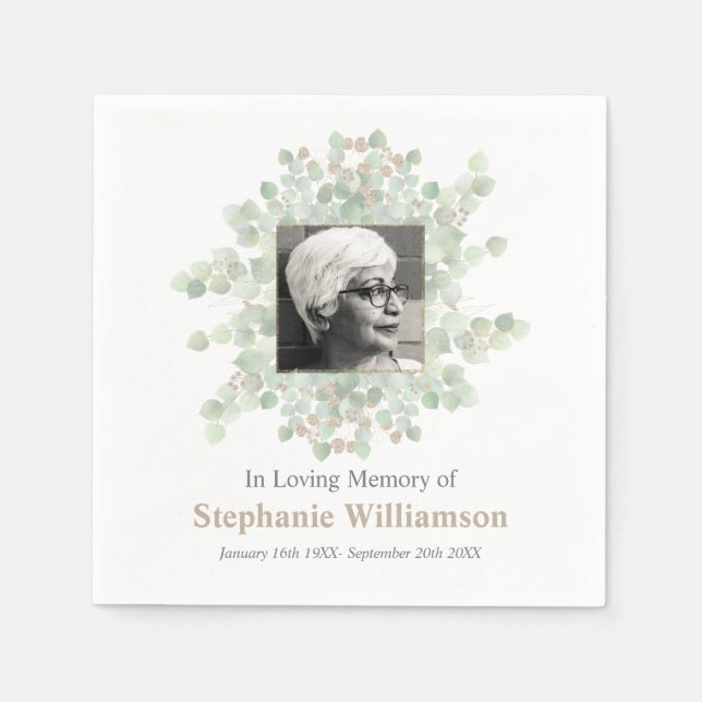 In Love Memory Funeral Memorial Eukalyptus Weck Serviette (Vorderseite)