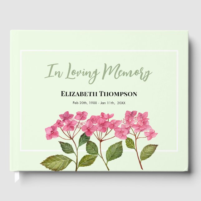 In Love Memory Funeral Wasserfarbe Hydrangea Gästebuch (Vorderseite)