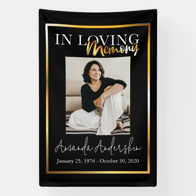 In Love Memory Gold Beerdigung Memorial Foto Banner (Vertikal)