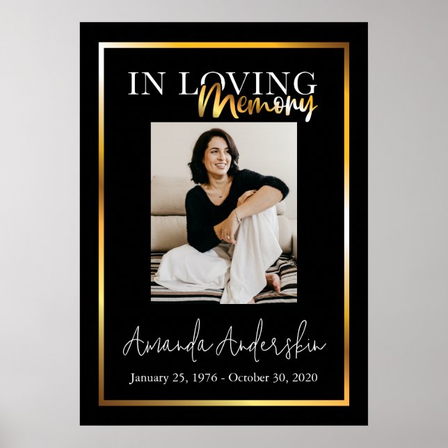 In Love Memory Gold Beerdigung Memorial Foto Poster (Vorne)