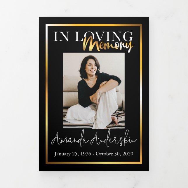 In Love Memory Gold Frame Schwarz Dreifach-gefaltete Programmkarte (Cover)
