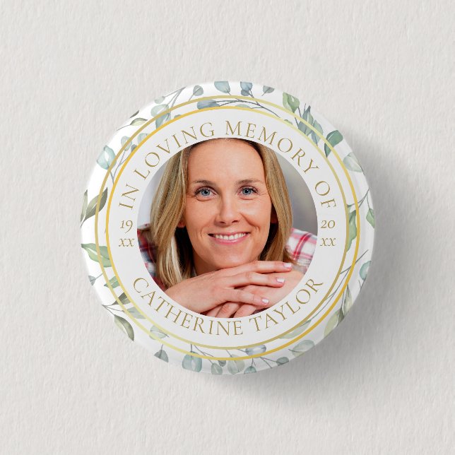 In Love Memory Green Foto Bestattungstaste Button (Vorderseite)