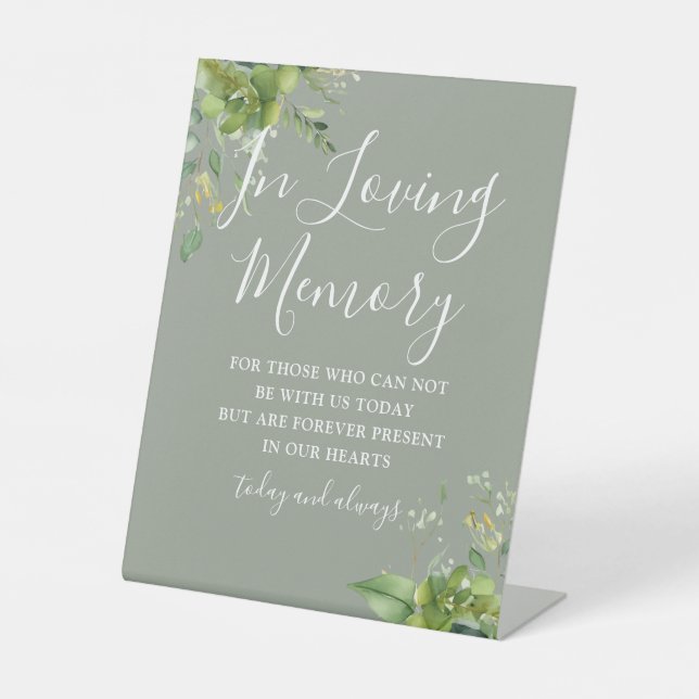 In Love Memory Greenery Sage Green Wedding Sockelschild (Vorderseite)