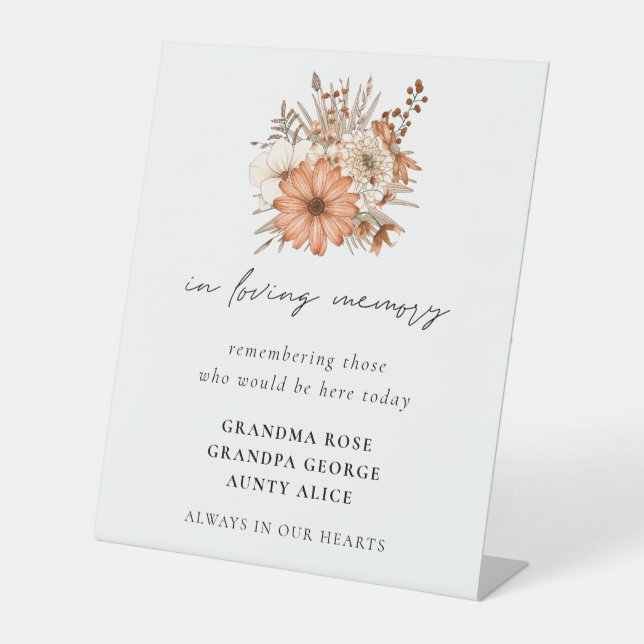 In Love Memory Herbst Florals Namen Hochzeit Sockelschild (Vorderseite)