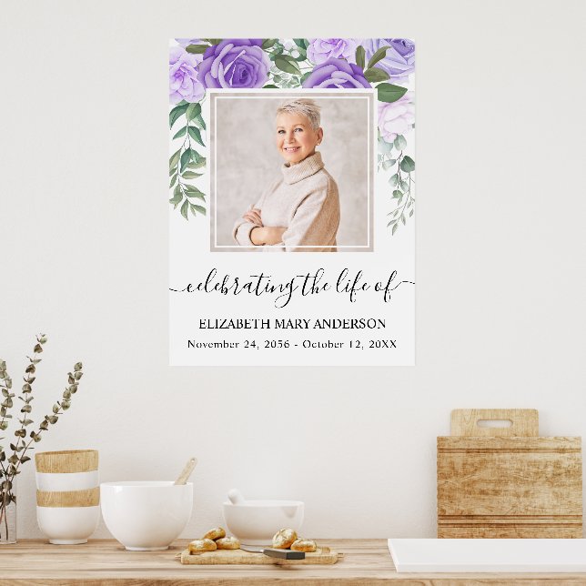 In Love Memory Lila floral Foto Poster (Küche)