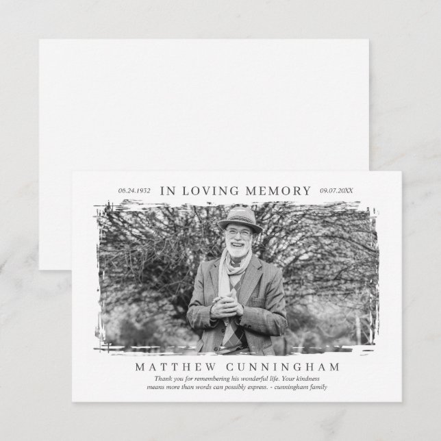 In Love Memory Memorial Modern Simple Foto Dankeskarte (Vorne/Hinten)