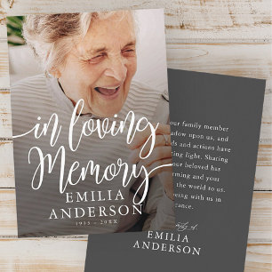 In Love Memory Memorial Moderne einfache Foto-Kart Visitenkarte
