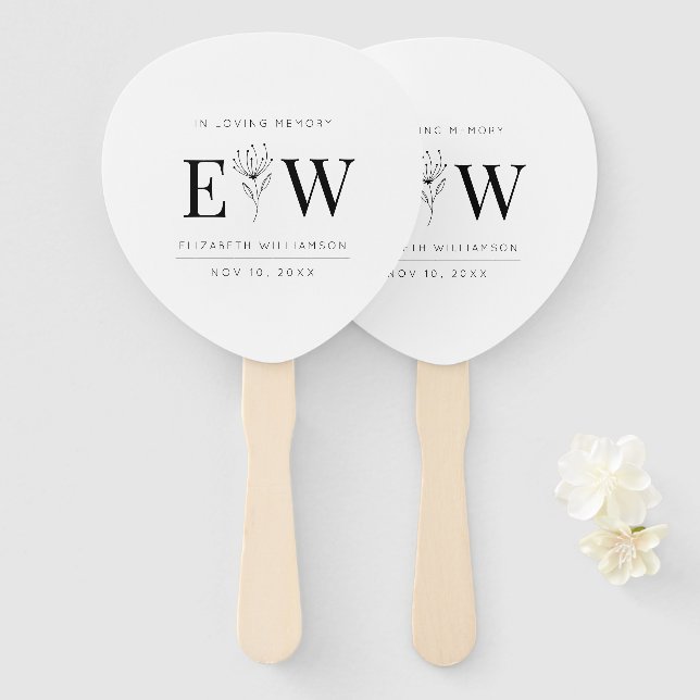 In Love Memory Memorial Moderne Monogram Foliage Fächer (Vorne und Hinten)