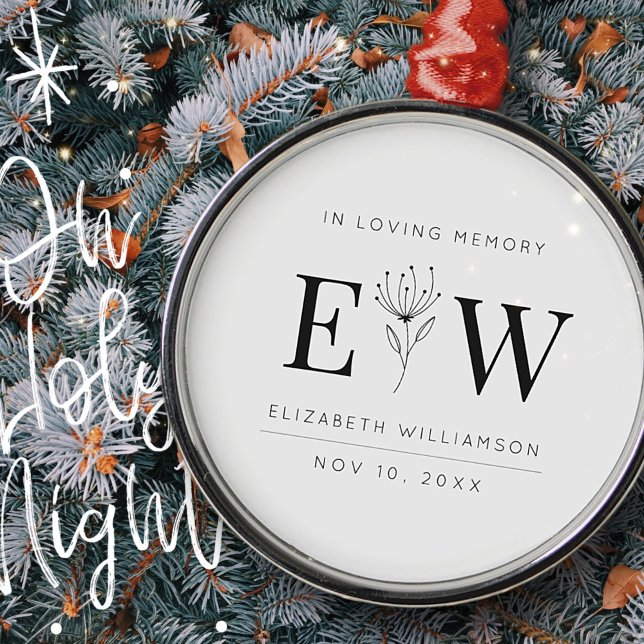In Love Memory Memorial Moderne Monogram Foliage Ornament Aus Metall (Von Creator hochgeladen)