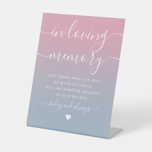 In Love Memory Memorial Pink Blue Wedding Sockelschild (Vorderseite)