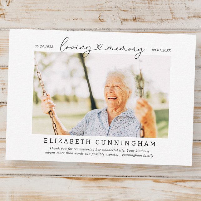 In Love Memory Memorial Simple Modern Foto Dankeskarte (Von Creator hochgeladen)