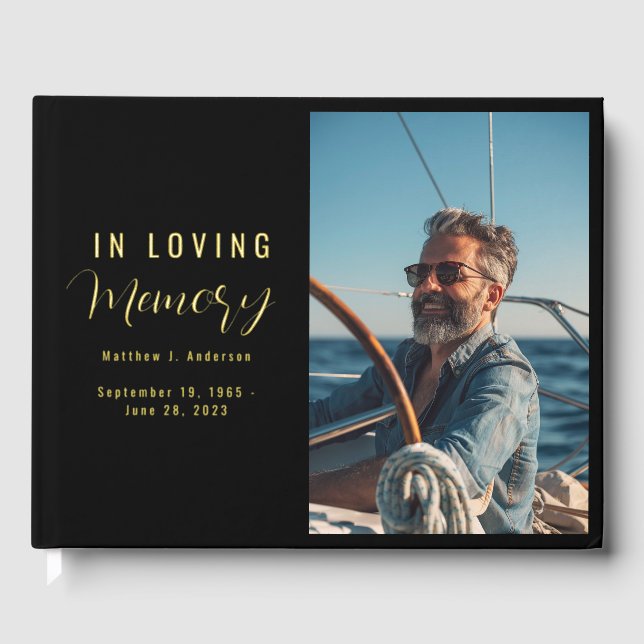 In Love Memory Modern Black Custom Foto Beerdigung Gästebuch (Vorderseite)