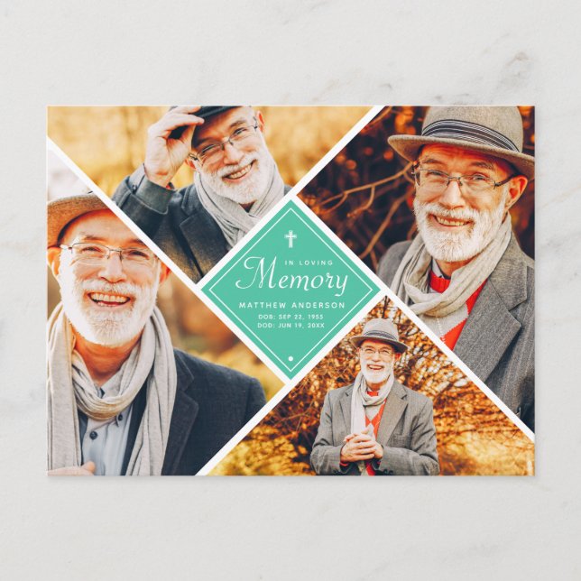 In Love Memory Modern Cross Multi Foto Postkarte (Vorderseite)