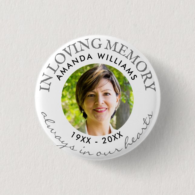 In Love Memory Modern White Foto Memorial Button (Vorderseite)