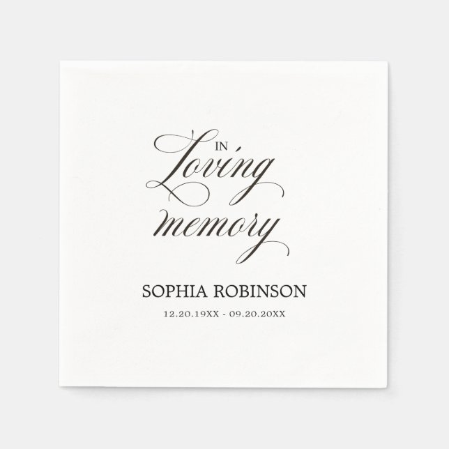 In Love Memory Moderne elegante Script-Beerdigung Serviette (Vorderseite)